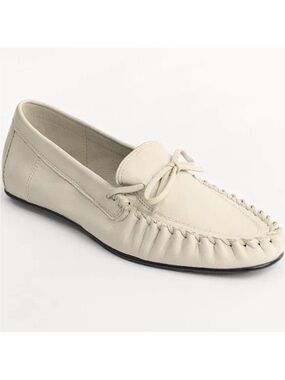 ZARA 10 Beige Leather Gathered Sutured Airfit Insoles Loafers